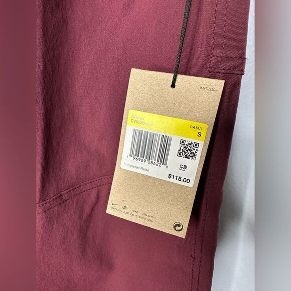 Nike ACG Men's Sz Small Burgundy Cuffed Trail hiking Pants Trousers Belt NWT - Picture 4 of 9